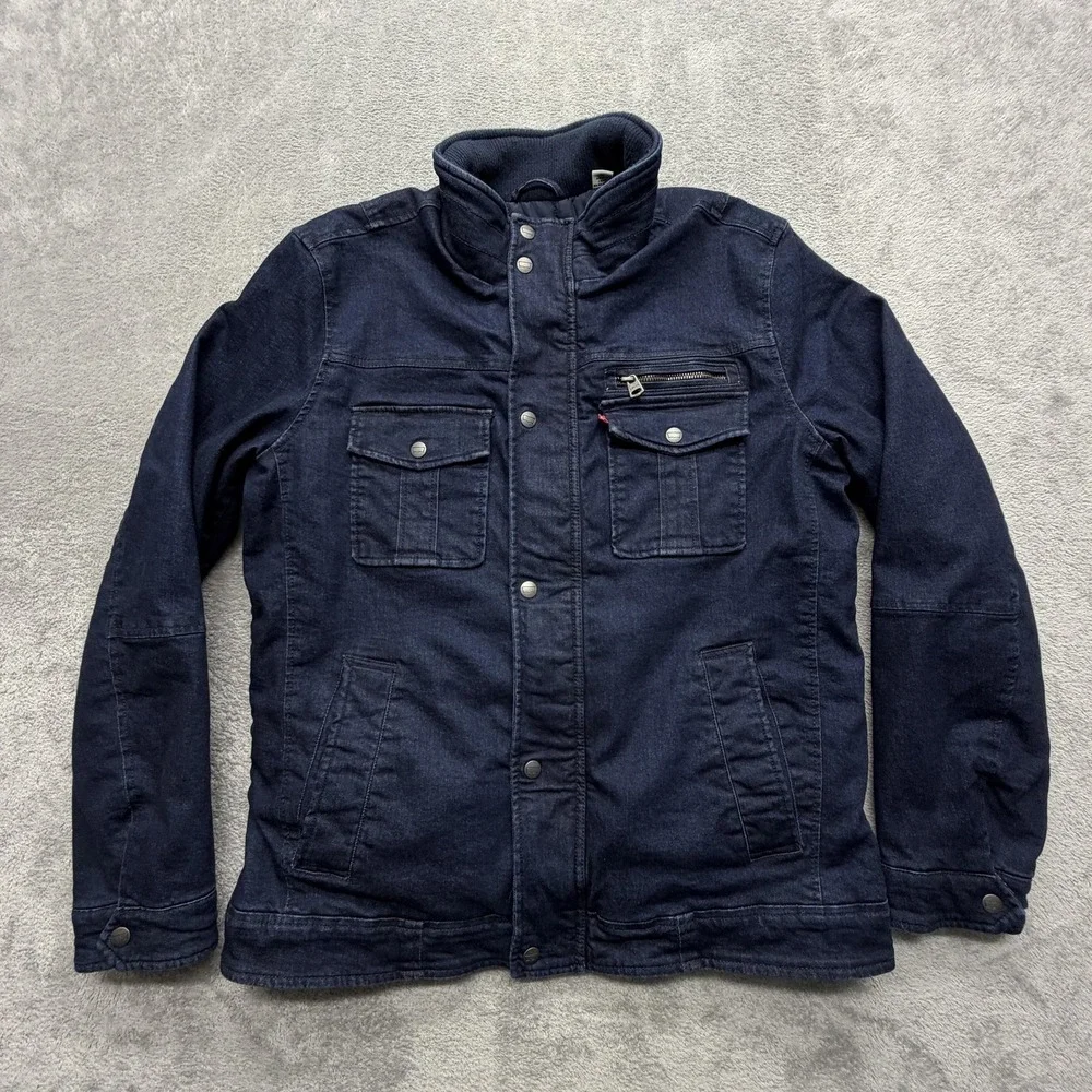 Levi's Jacket Mens Medium Blue Quilted Denim Collared Insulated Snap Pockets‎